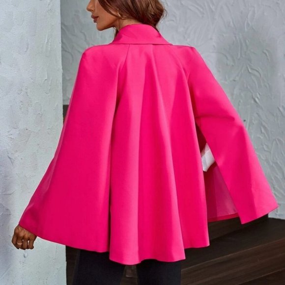 Chic Pink Cloak Sleeve Double Breasted Cape Blazer business - Picture 6 of 6